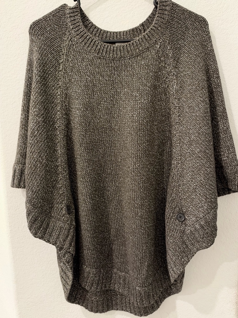 CAbi Heathered Gray Button-Side Knit Poncho